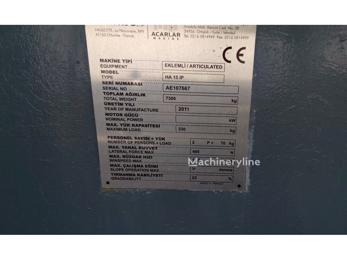 Haulotte HA15IP articulated boom lift - Machineryline