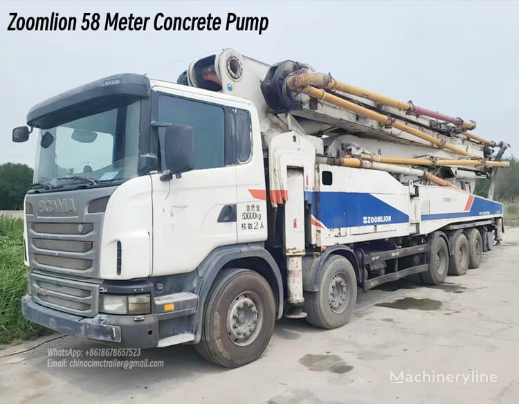 مضخة الخرسانة Zoomlion 58 Meter Concrete Pump Price in Zambia  ذات شاسيه Scania