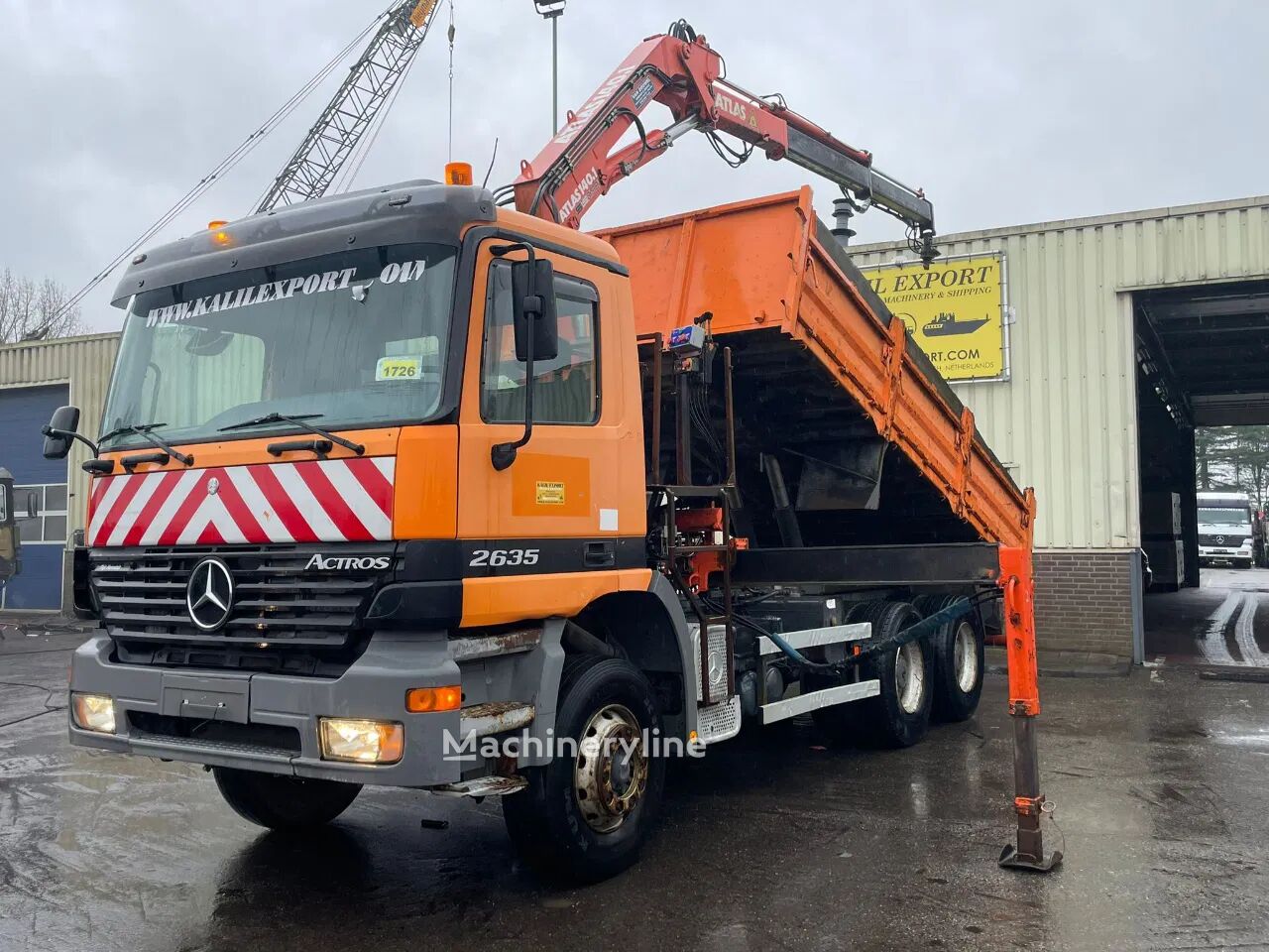 autokraana Mercedes-Benz Actros 2635 Kipper 6x4 V6 Atlas 140 Crane Full Steel Suspension