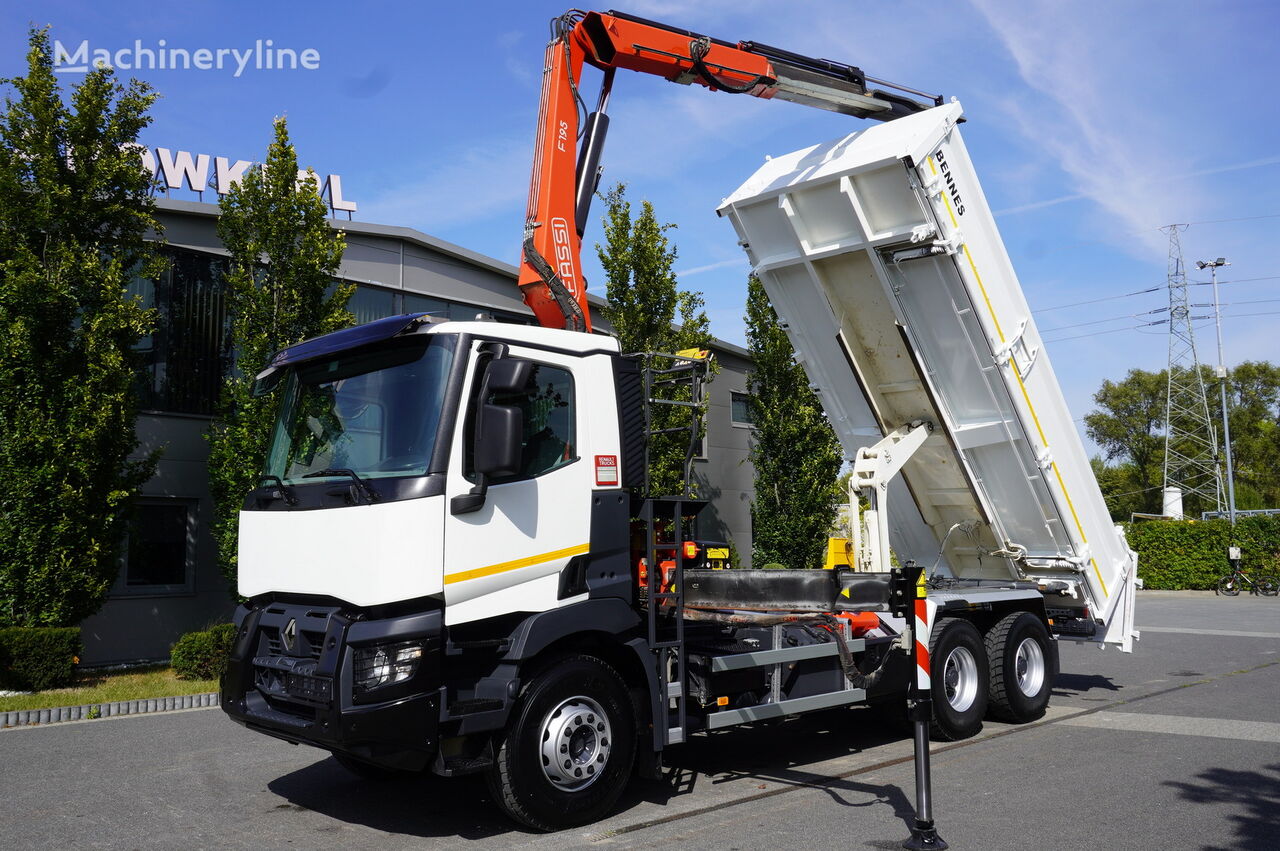 Renault C380 6×4 3-way tipper with HDS Fassi F195 lifting capacity 8.5t mobiele kraan