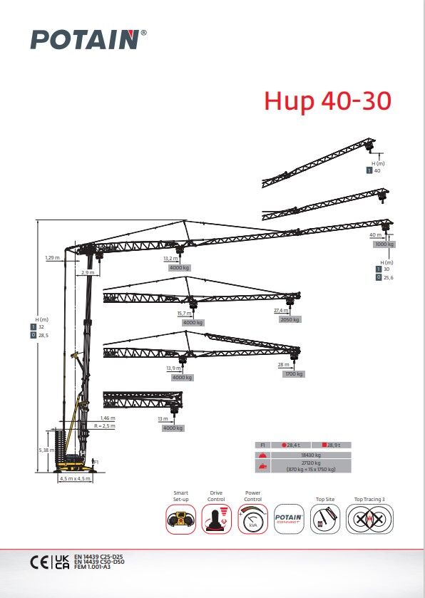 bokštinis kranas Potain HUP 40-30