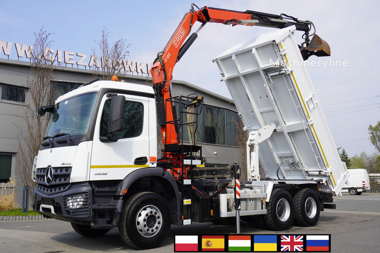 Mercedes-Benz Arocs 2636 / 6x4 / HDS Fassi / 3-Way Tipper / Bortmatic truck crane - Machineryline