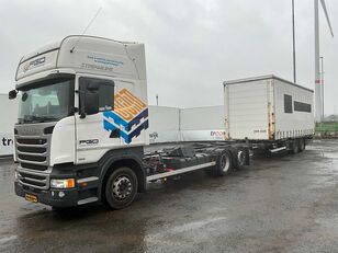 Scania R410 container chassis + curtain side trailer