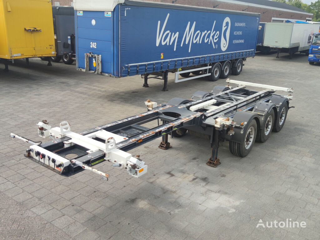 Renders HAS FCC - Multi - 3 Axle BPW - DiscBrakes - LiftAxle - Sliding H container chassis semi-trailer