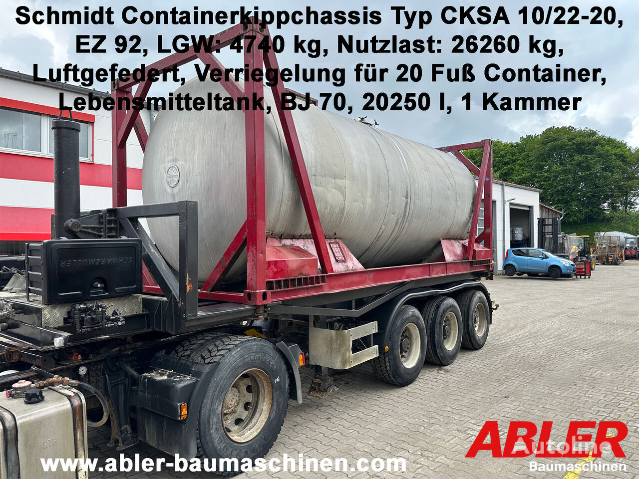 návěs pro přepravu kontejnerů Schmidt CKSA 10/22-20 Containerkippchassis mit Lebensmitteltank