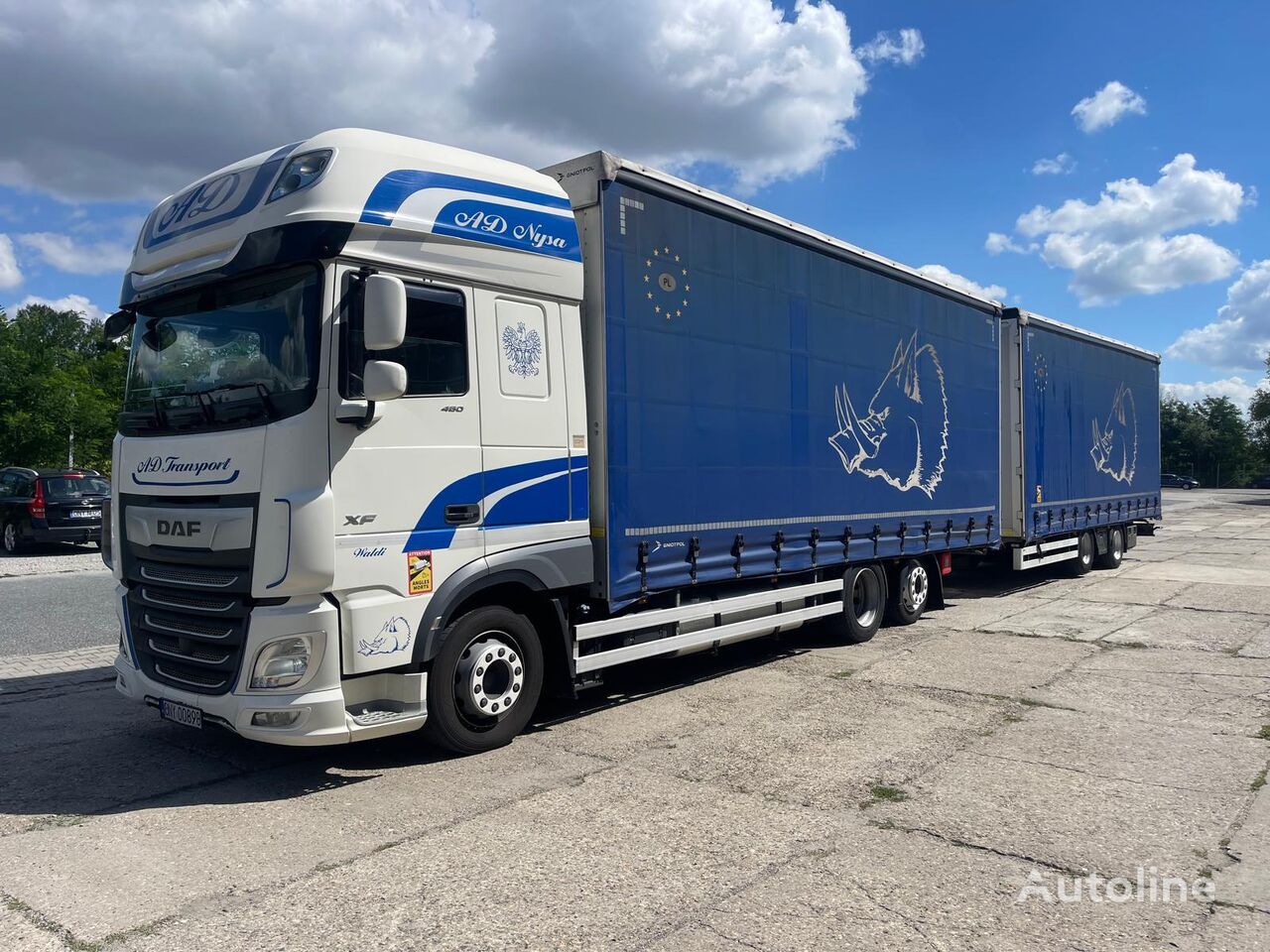 грузовик штора DAF 106XF480 XXL TANDEM KOMPLETT + прицеп штора