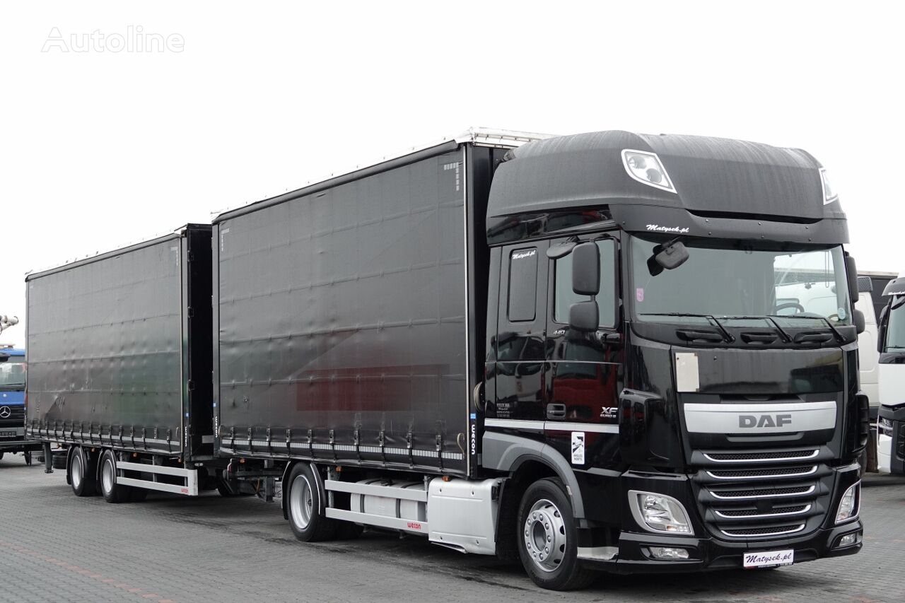 DAF XF 440 / ZESTAW TANDEM 120 M3 / PRZEJAZDOWY / EURO 6 / WECON / 2 curtainsider truck + curtain side trailer