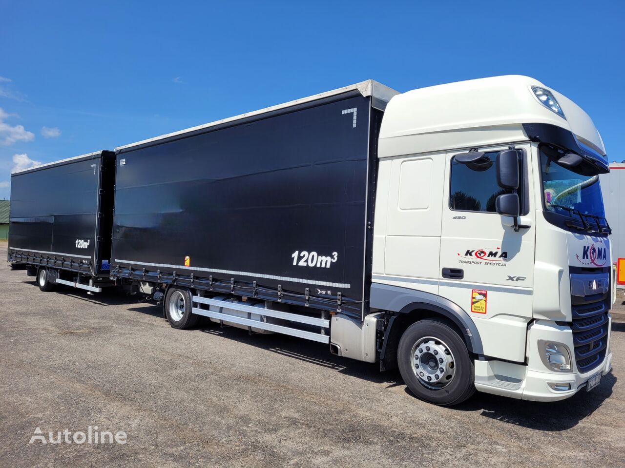 DAF XF 450 schuifzeilen vrachtwagen + schuifzeil aanhanger