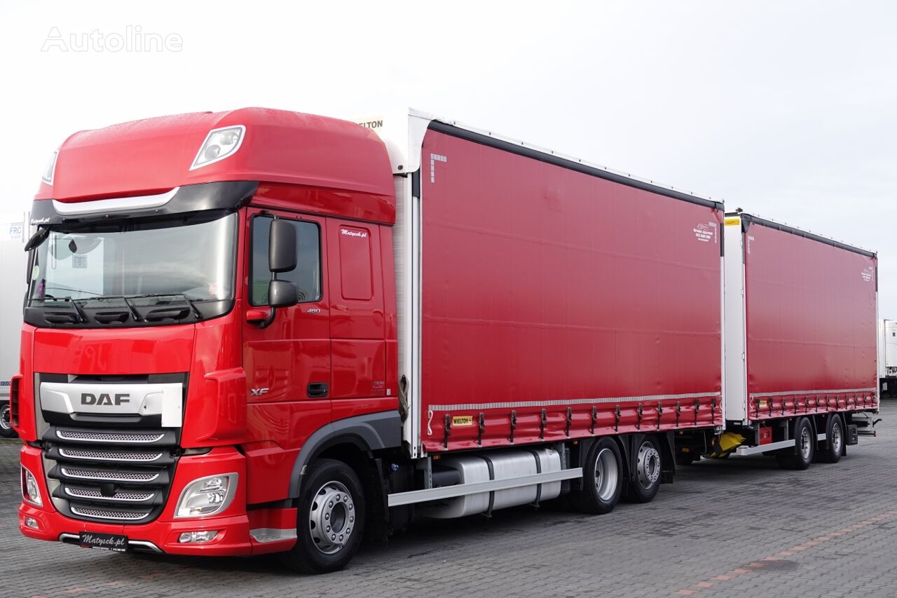 thùng kéo rèm cho xe tải DAF XF 480 / ZESTAW TANDEM 120 M3 / PRZEJAZDOWY / 7,75 M + 7,75 M / + rơ moóc thùng kéo rèm