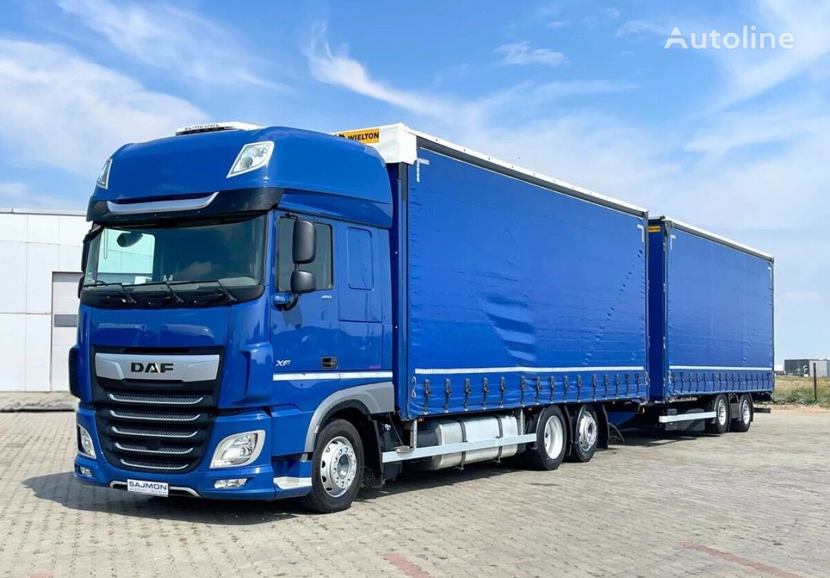 شاحنة ذات أغطية جانبية DAF XF 480 / ZESTAW TANDEM 120 M3 / PRZEJAZDOWY / 7,75 M + 7,75 M / + مقطورة ستارة