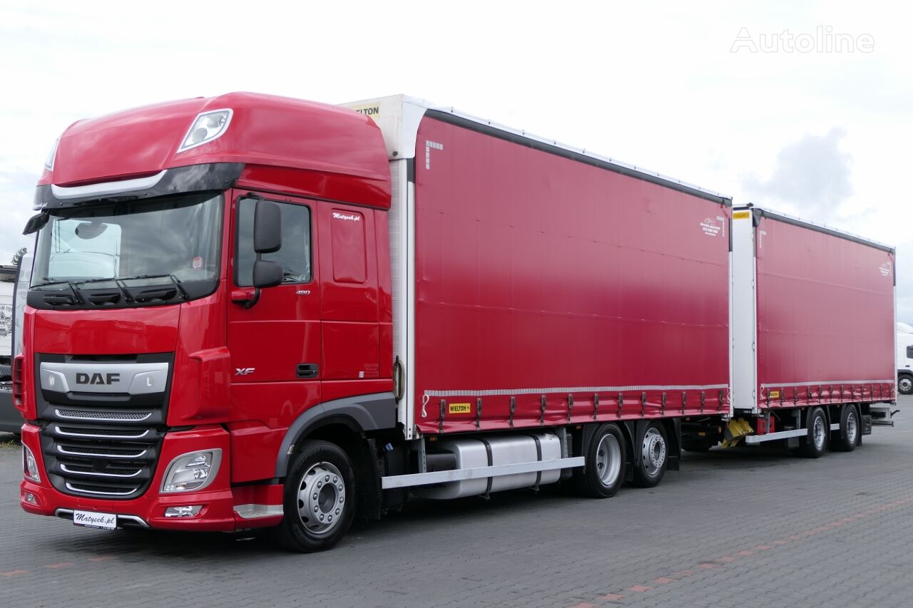 DAF XF 480 / ZESTAW TANDEM 120 M3 / PRZEJAZDOWY / WIELTON / PO ZŁOTY curtainsider truck + curtain side trailer