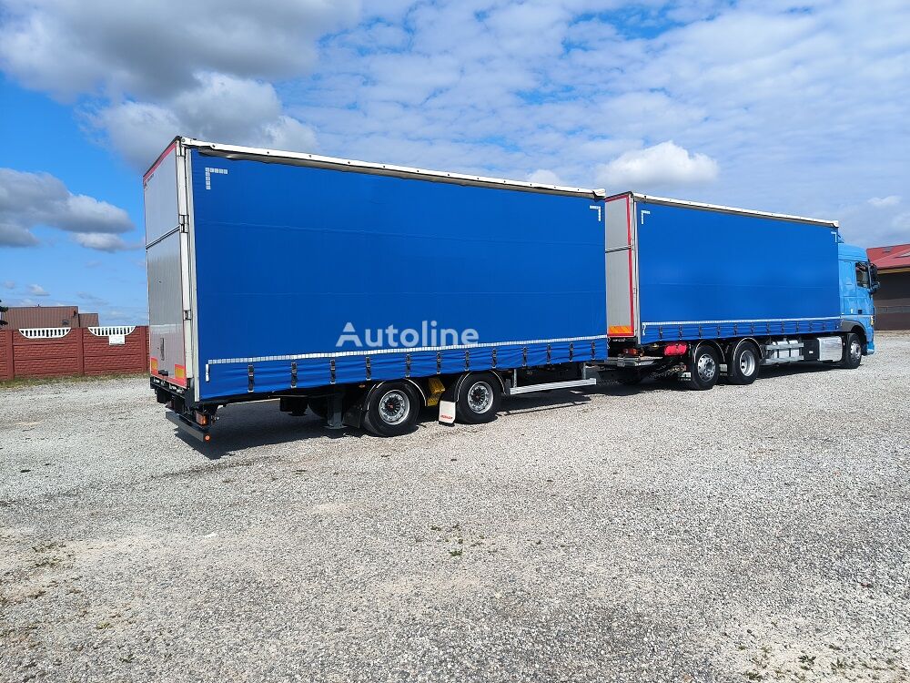 Camion rideaux coulissants DAF XF460/ TANDEM / ZESTAW PRZESTRZENNY/120M/ 2 ZBIORNIKI PALIWA + remorque rideaux coulissants - Autoline