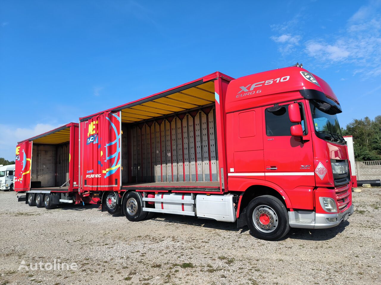 DAF XF510/EURO 6/ ZESTAW PRZESTRZENNY/RETARDER/2 BAKI curtainsider truck + curtain side trailer