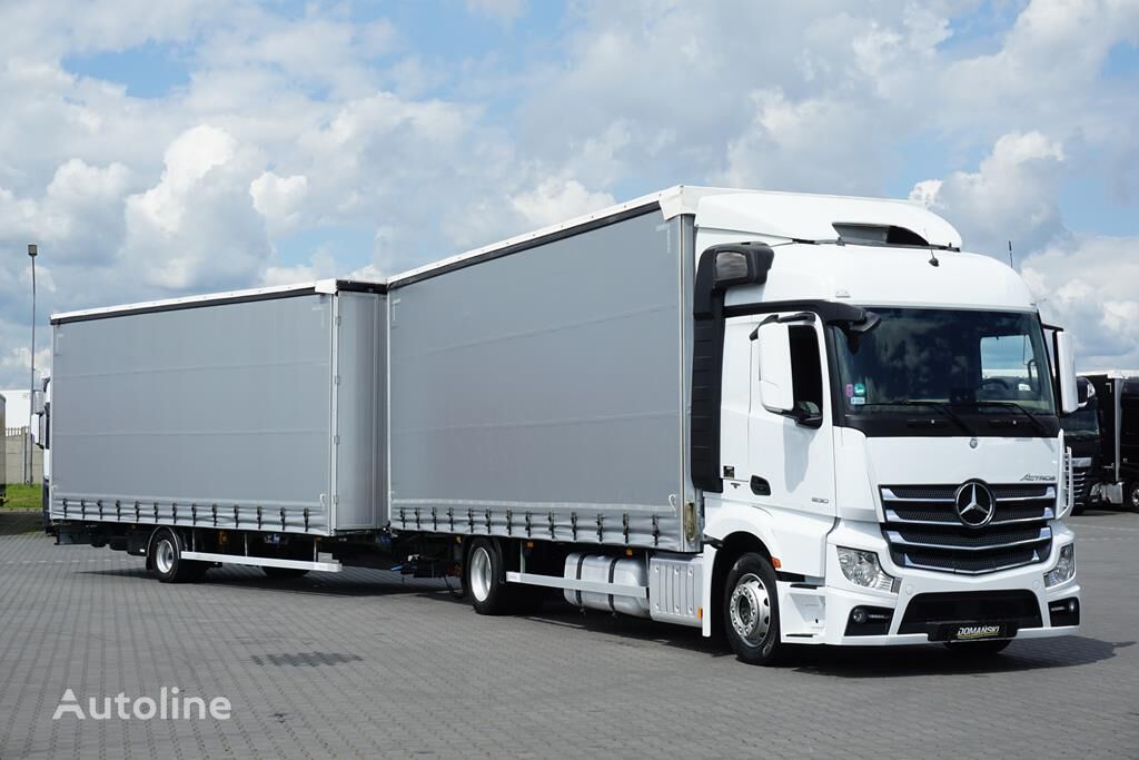 nákladne vozidlo s posuvnou plachtou Mercedes-Benz ACTROS / 1830 ACC / E 6 / ZESTAW PRZEJAZDOWY 120 M3 / ŁAD. 15 00 + príves s bočnou plachtou