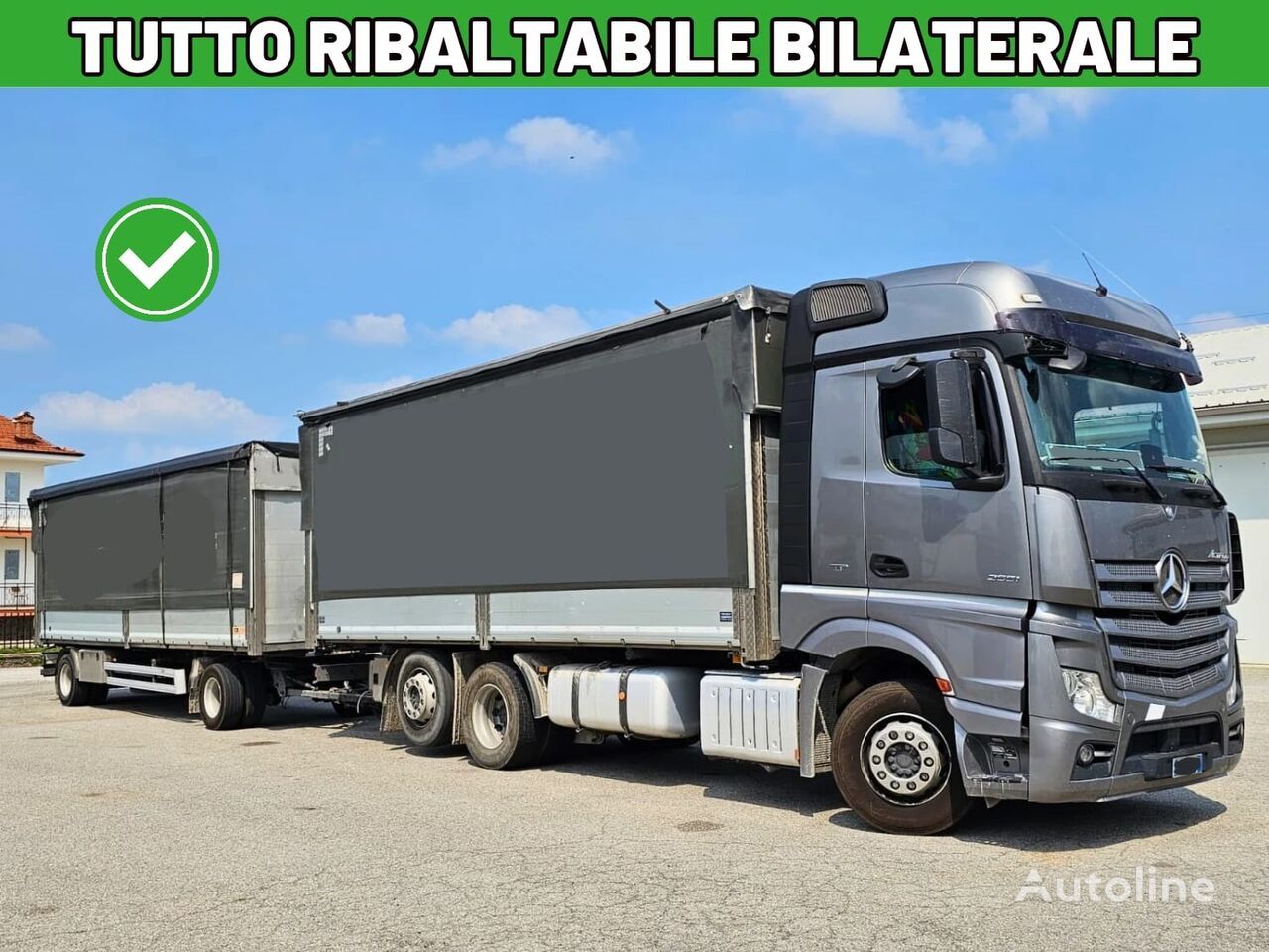 Mercedes-Benz ACTROS 2551 kapellbil + trailer med gardinkapell