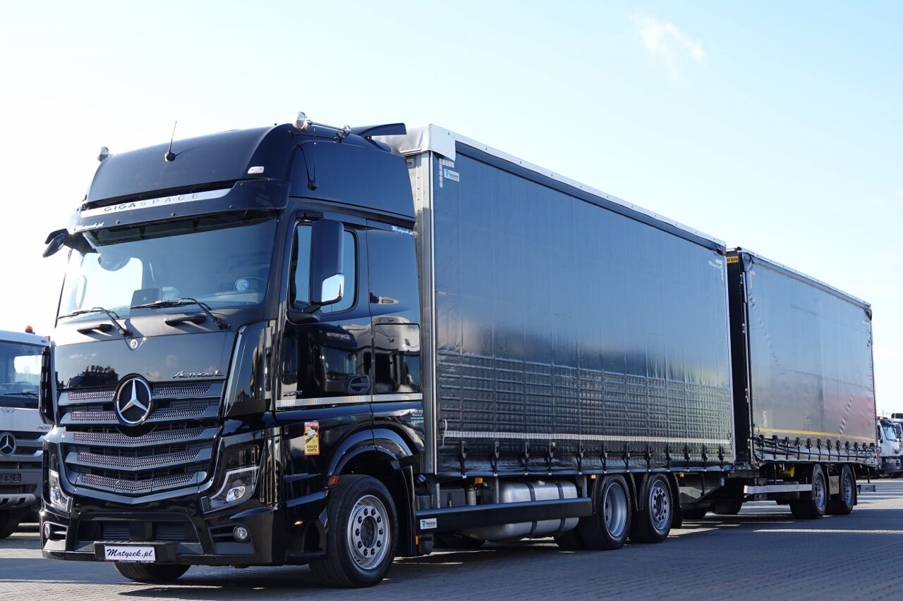 вантажівка шторна Mercedes-Benz ACTROS 2551 / ZESTAW TANDEM PRZEJAZDOWY 120 M3 / GIGA SPACE / 20 + причіп штора