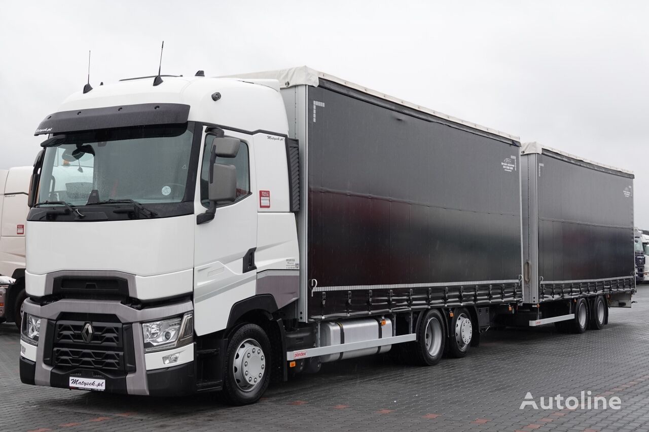 Renault  T 440 / 13L / ZESTAW TANDEM 120 M3 /   7,7 M + 7,7 M / OŚ PODNO curtainsider truck + curtain side trailer