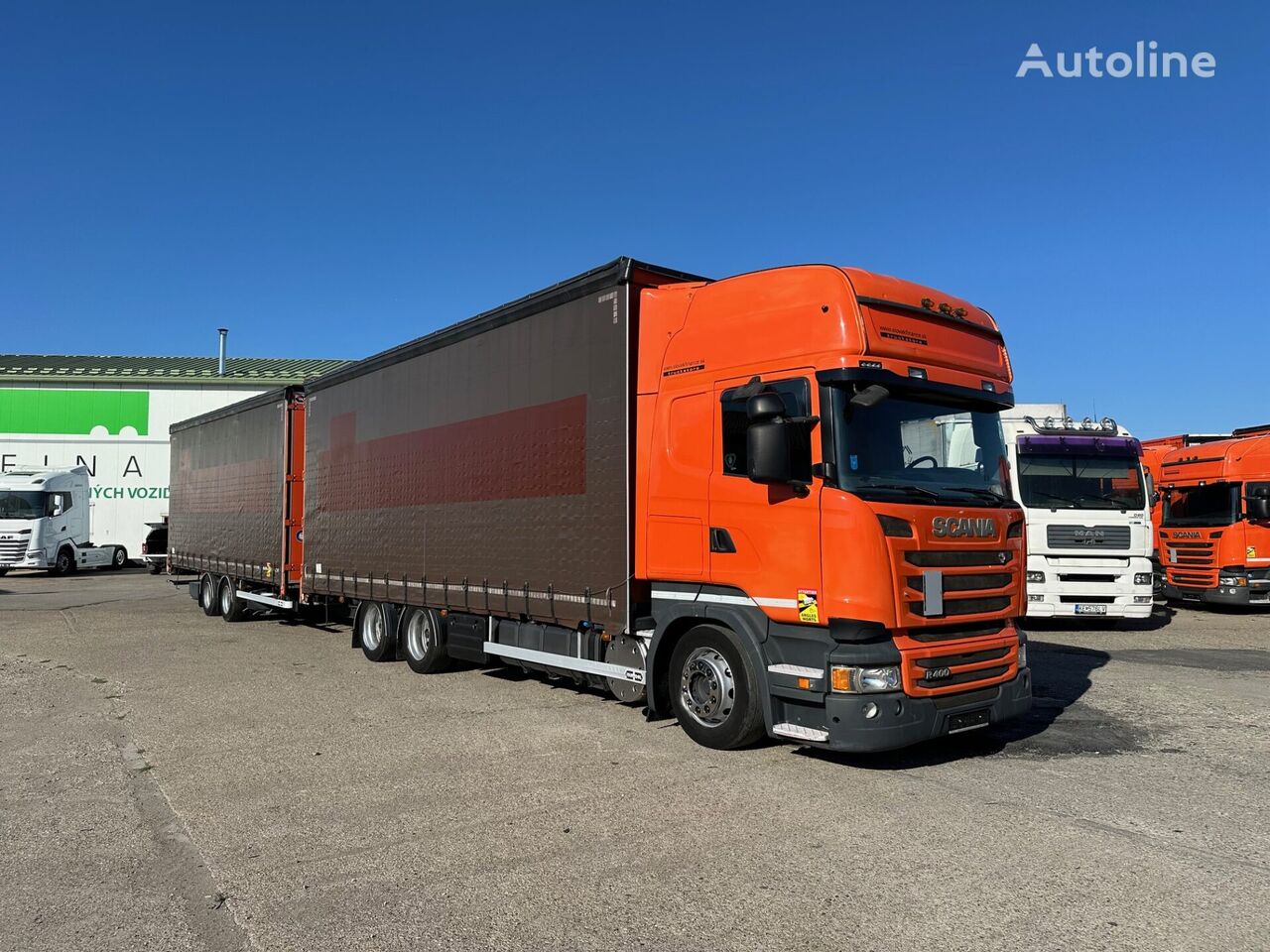 Scania R 400 Schiebeplanen-LKW + Schiebeplanenanhänger