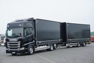 Scania R 410 / LNG / ACC / EURO 6 / ZESTAW PRZEJAZDOWY 120 M3 / RETARDE függönyponyvás tehergépkocsi + függönyponyvás pótkocsi