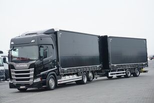 Scania R 410 / LNG / ACC / EURO 6 / ZESTAW PRZEJAZDOWY 120 M3 / RETARDE függönyponyvás tehergépkocsi + függönyponyvás pótkocsi