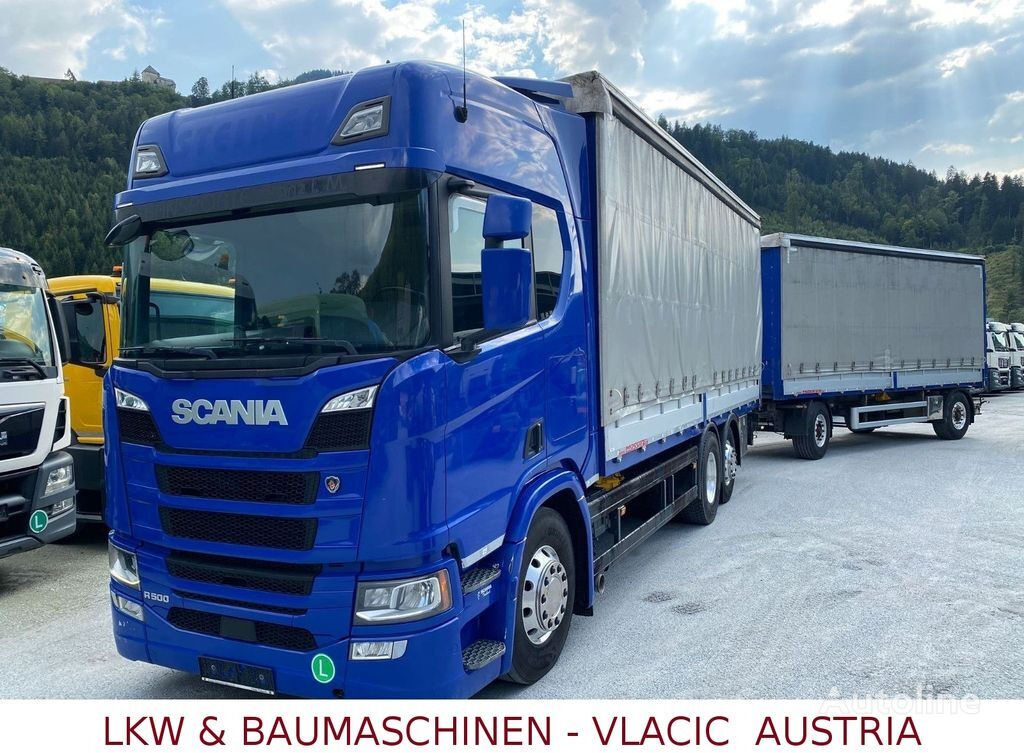 Scania R 500 Schiebeplanen-LKW + Schiebeplanenanhänger