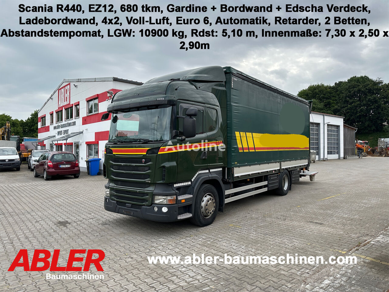 camion cu prelata culisanta Scania R440 Ladebordwand Retarder + remorcă cu prelată cortina