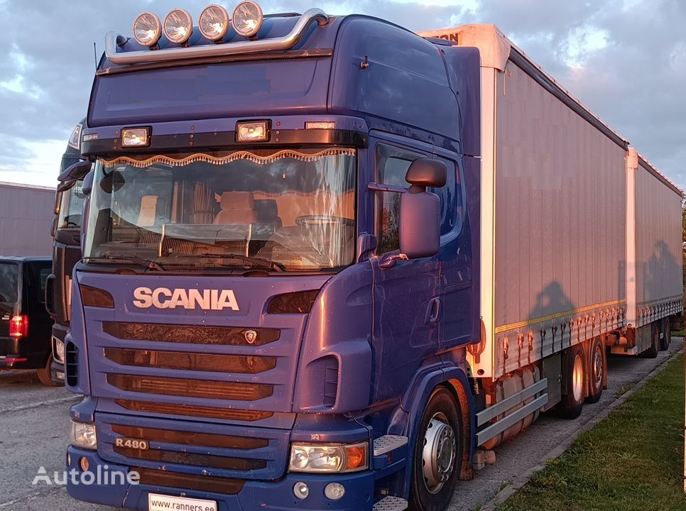 брезентов камион Scania R480 + ремарке със завеси