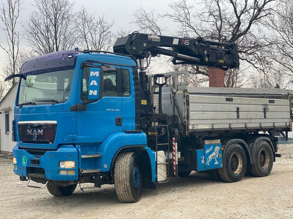 MAN 33.440 3 way tipper + crane Hiab 211-4  6x4 kiper