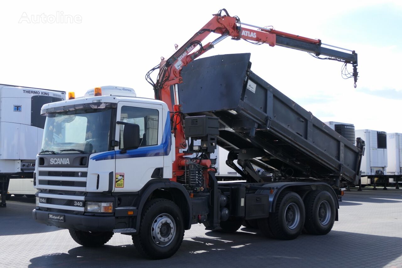 самосвал Scania  P 340 3 way tipper + crane Atlas 125 6x4