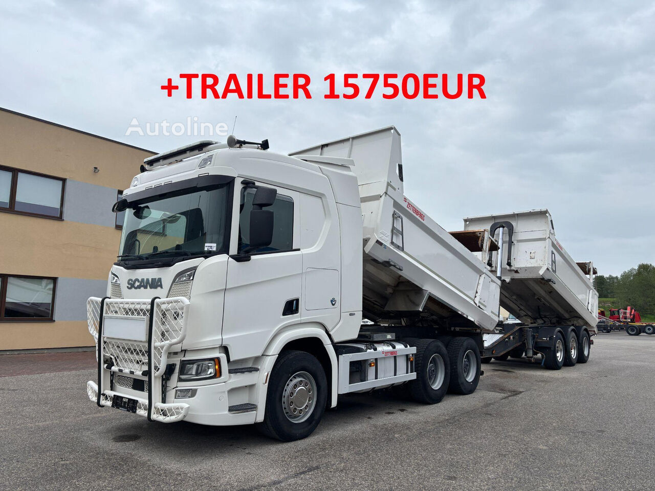Autobasculantă Scania R580 6x4 EURO6 + RETARDER + HEATING BOX + VIBRATOR + remorcă basculantă - Autoline