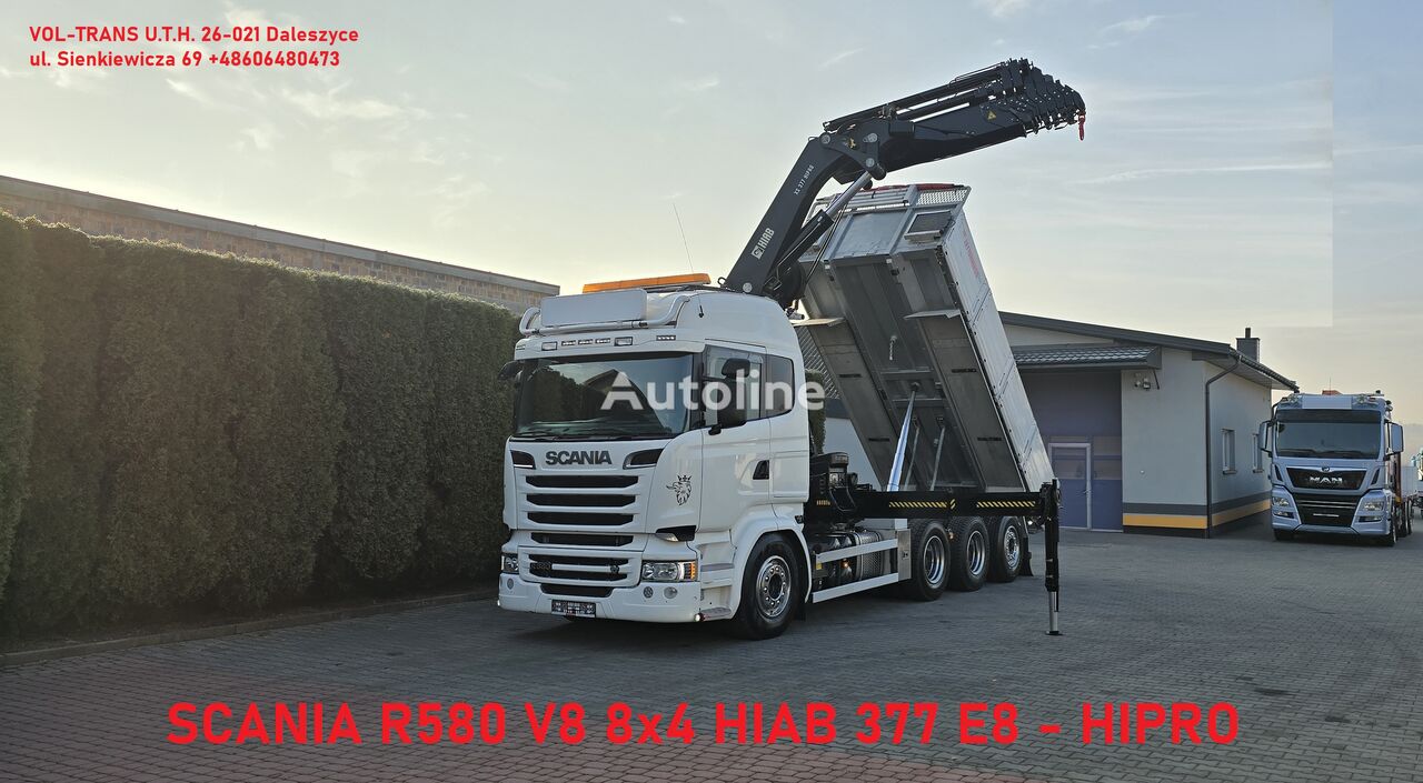 Scania  R580 8X4 Wywrotka + CRANE HIAB 377 E8-21m kiper