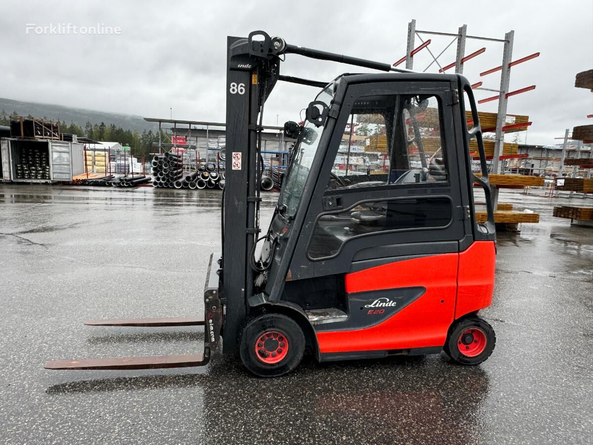 Linde E20 elektrisk truck. Løftekapasitet 2000 kg, 4500 mm elektrische vorkheftruck