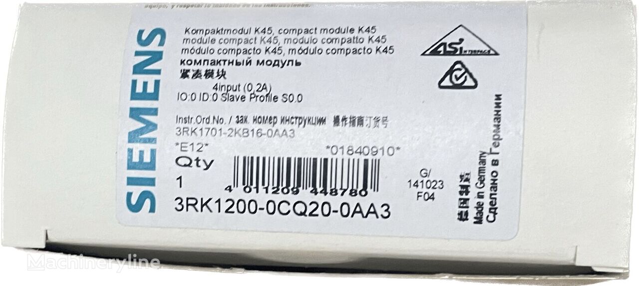 配电设备 Siemens AS-i  K45 3RK1200-0CQ20-0AA3 Kompaktmodul