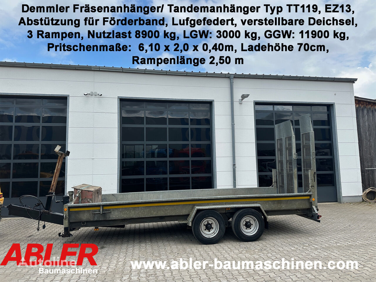 eritehnika haagis Demmler TT 119 Fräsenanhänger Tandem Tieflader mit Rampen