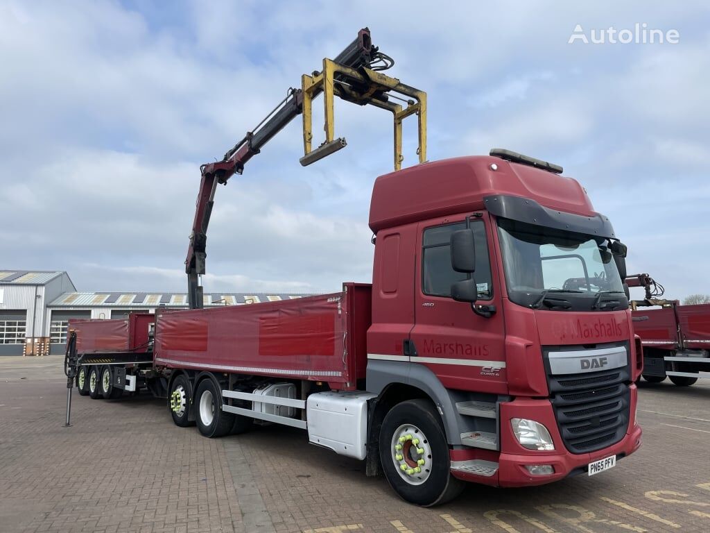 شاحنة مسطحة DAF CF 460 *EURO 6* SPACE CAB 6X2 BRICK GRAB DRAWBAR OUTFIT – 2015 –