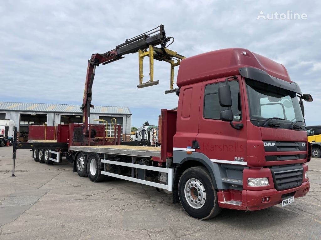 شاحنة مسطحة DAF CF85 460 EURO 5 SPACE CAB 6X2 BRICK GRAB DRAWBAR OUTFIT – 2014 –