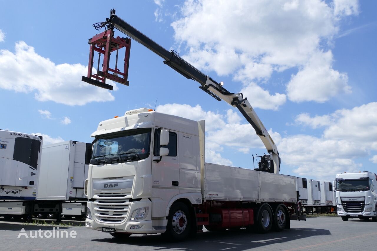 DAF XF 460 / 6X2 / BOX - 6,5 M + CRANE PALFINGER PK 18001 / SADDLE  kamion s ravnom platformom