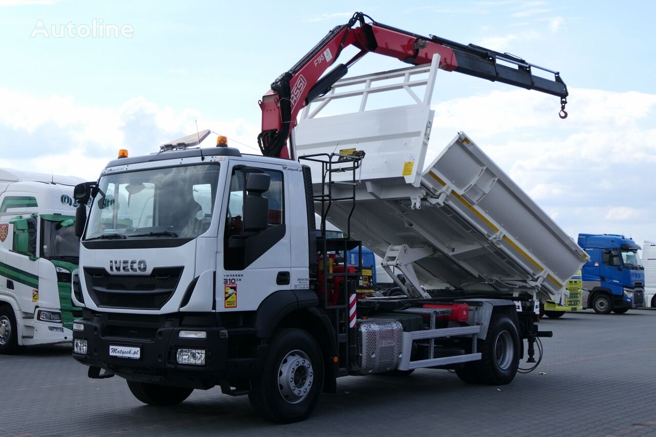 IVECO TRAKKER 360 / 4x2 / WYWROTKA + HYDROBURTA + HDS FASSI F195A 3x w camión caja abierta