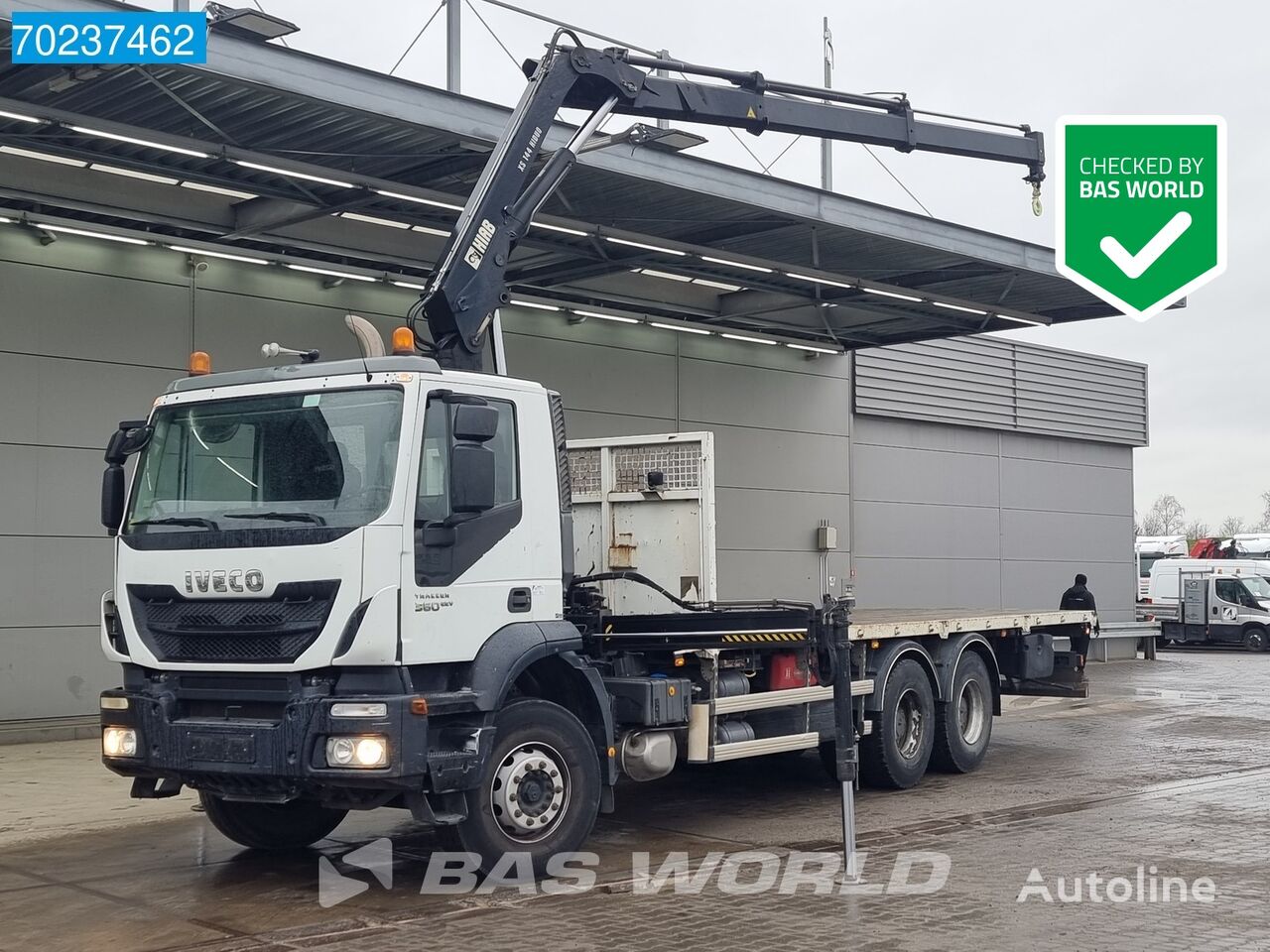 IVECO Trakker 360 6X4 Full Steel Crane Hiab 144 B-2 HIDUO Remote EEV flatbed truck