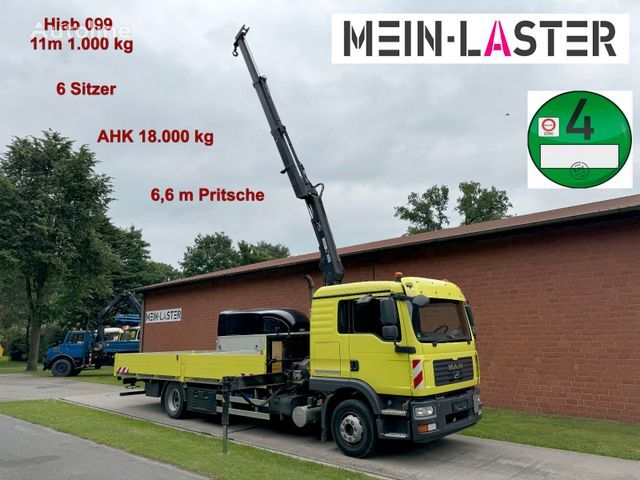 MAN TGM 18.240 HIAB 099 Duo 11m -1.000kg   6 Sitze open laadbak vrachtwagen