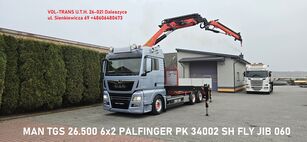 camion plateau MAN TGS 26.500 6x2 CRANE Palfinger PK34002 SH + JIB PJ060