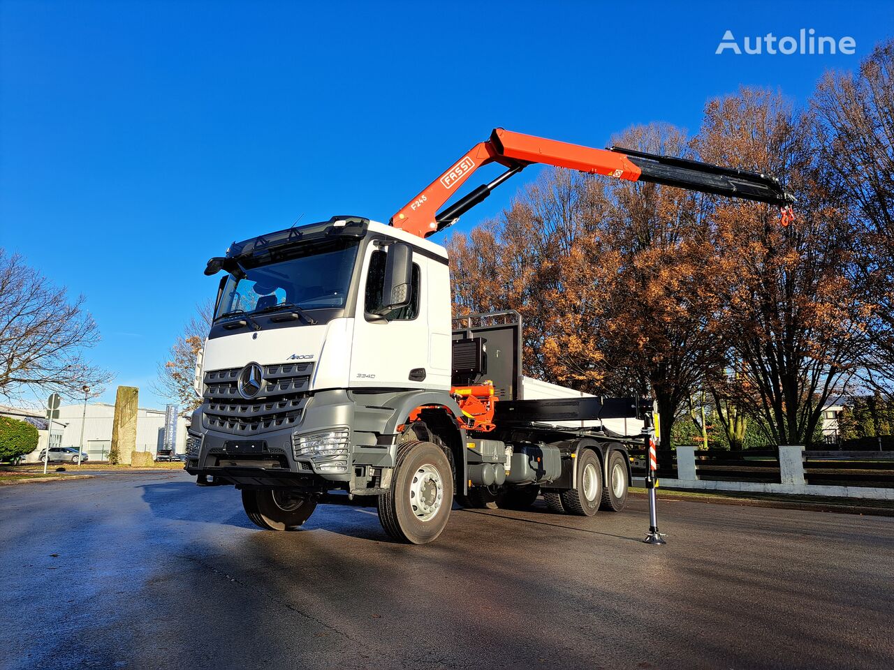 нови камион со рамна платформа Mercedes-Benz Arocs 3340 6x6 Crane Flatbed Twistlock Euro 3