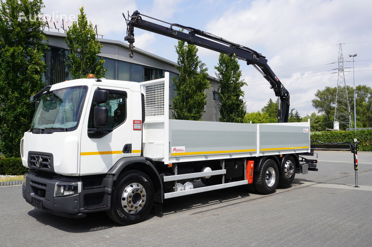 Renault D26 440 WIDE 6×2 E6 Crane HIAB XS111 / PILOT / load. 15t flatbed truck