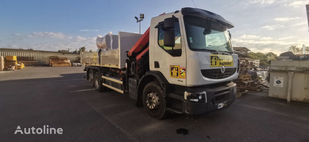 شاحنة مسطحة Renault P 380 DXI 6x2 + Grue Palfinger