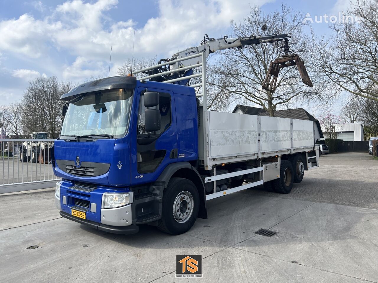 camion plateau Renault PREMIUM LANDER 430.26 6X2 EL 2M ROLLKRAN - Kennis R16/7 - NL TOP