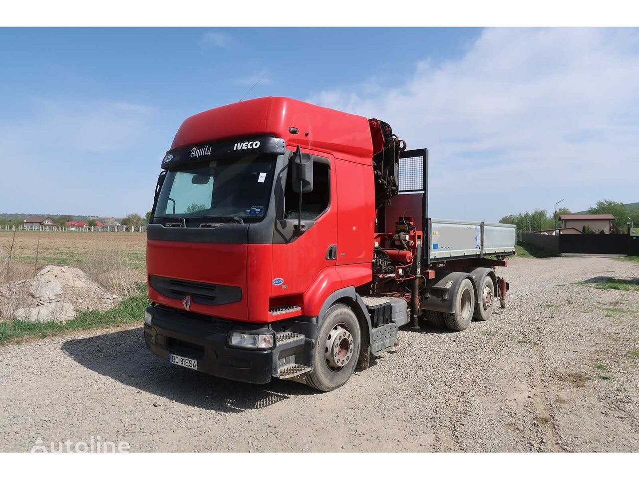 dropside camion Renault Premium 385 - truck with loader - 1999