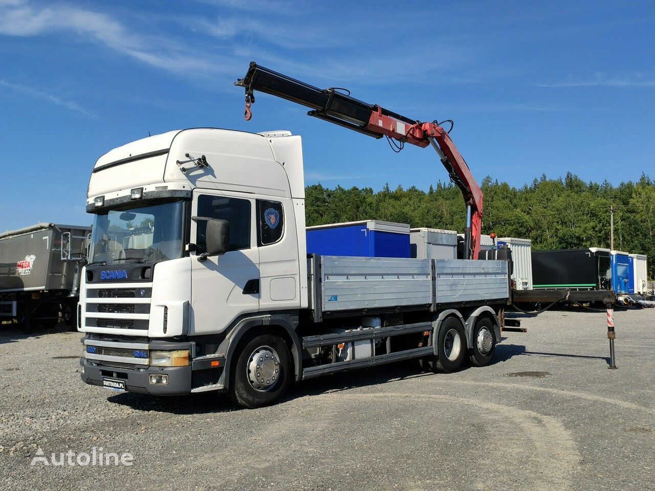 شاحنة مسطحة Scania 124L 420 6x2 Retarder HDS FASSI F170 Budowlanka