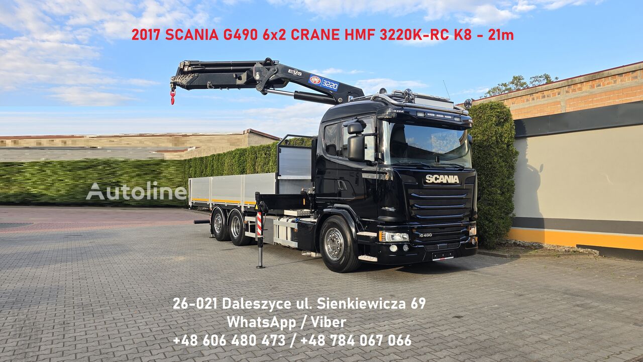 Camião de caixa aberta Scania G490 6x2 CRANE HMF 3220K8 - Autoline