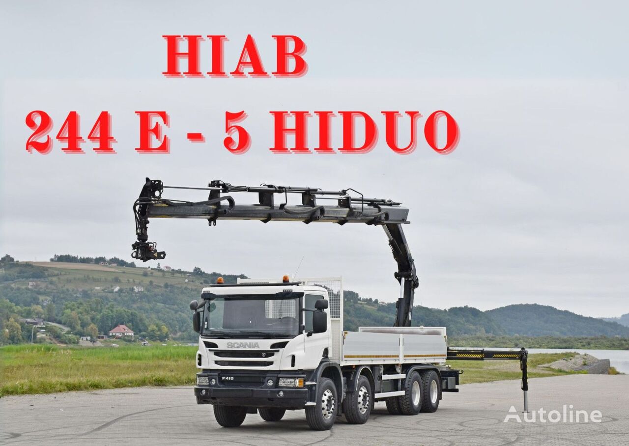 شاحنة مسطحة Scania P 410 * HIAB 244 E - 5 HIPRO + FUNK * 8x4 * TOP