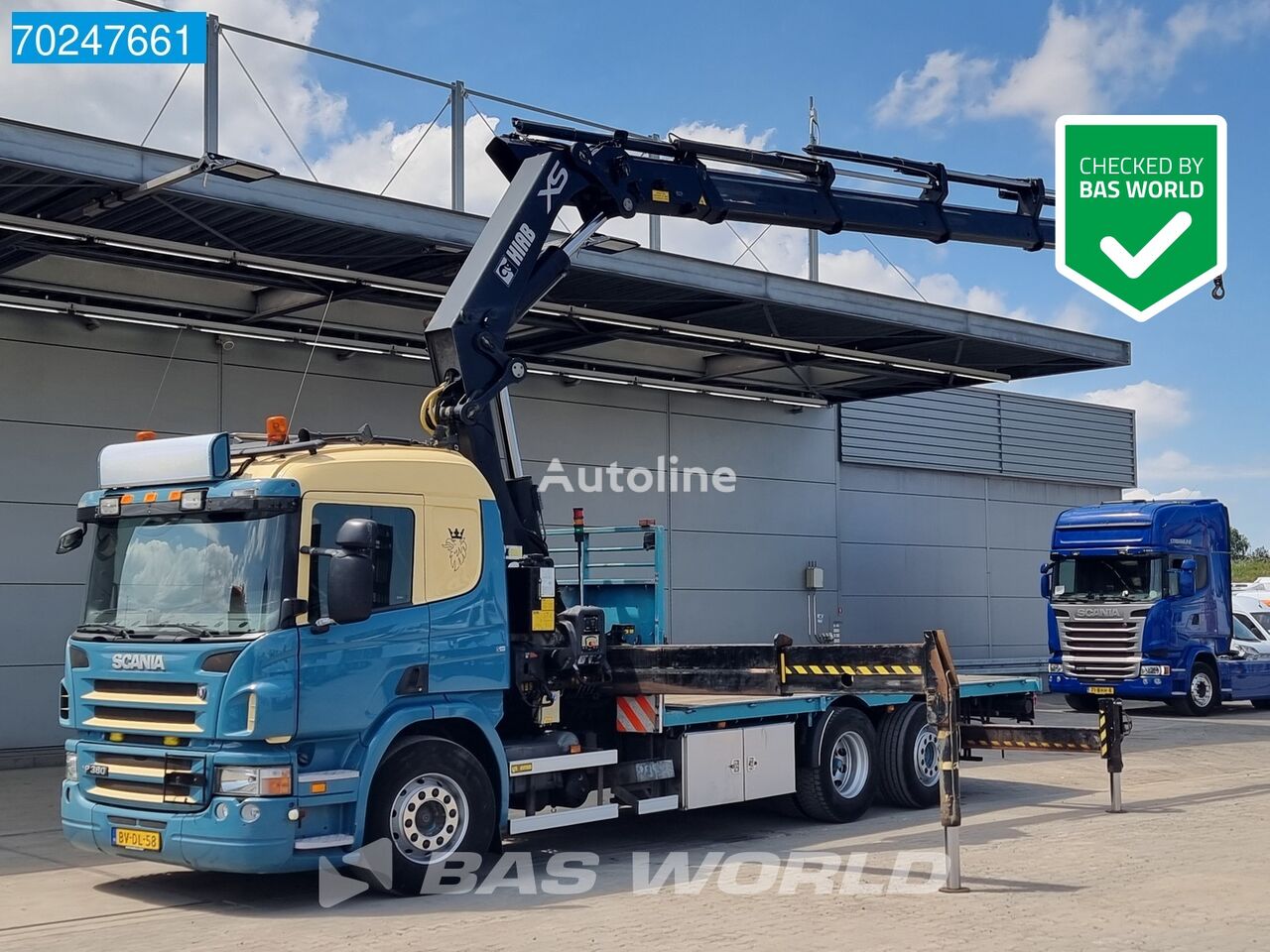 شاحنة مسطحة Scania P380 6X2 NL-Truck Crane HIAB 477E-5 XS Lift+Lenkachse